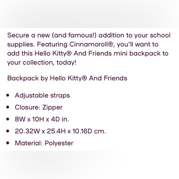 NWT! CINNAMOROLL BACKPACK! SHIMMERY W/ A FREE ADORABLE CINNAMOROLL TOY! - Picture 4 of 6